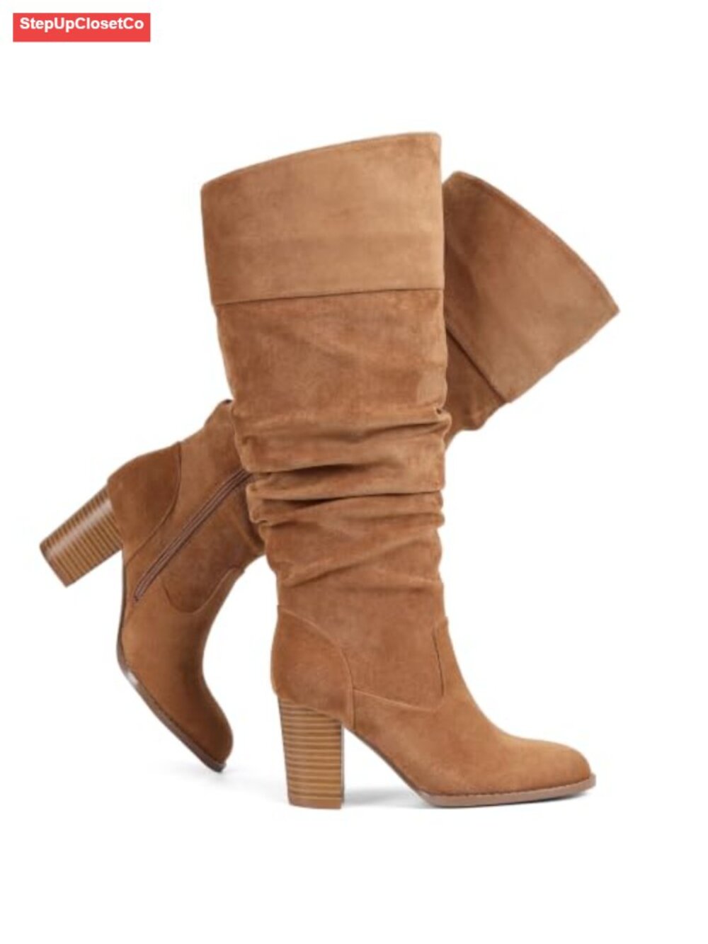 Wide Calf Suede Knee High Boots 3in Block Heel Side Zip Fall